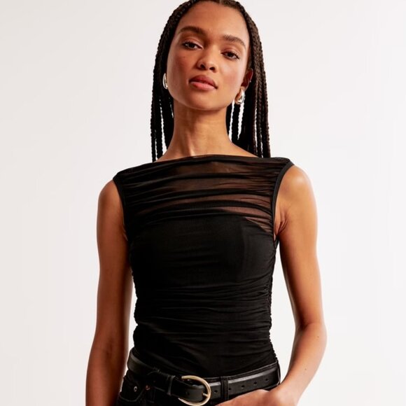 Abercrombie & Fitch Tops - Ruched Mesh Boatneck Sleeveless Top